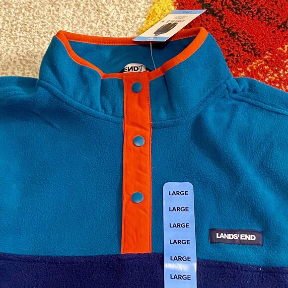 NWT LANDS’ END Fleece Quarter Snap Pullover Jacket Men’s Large NEW W/ Pockets - Picture 2 of 5